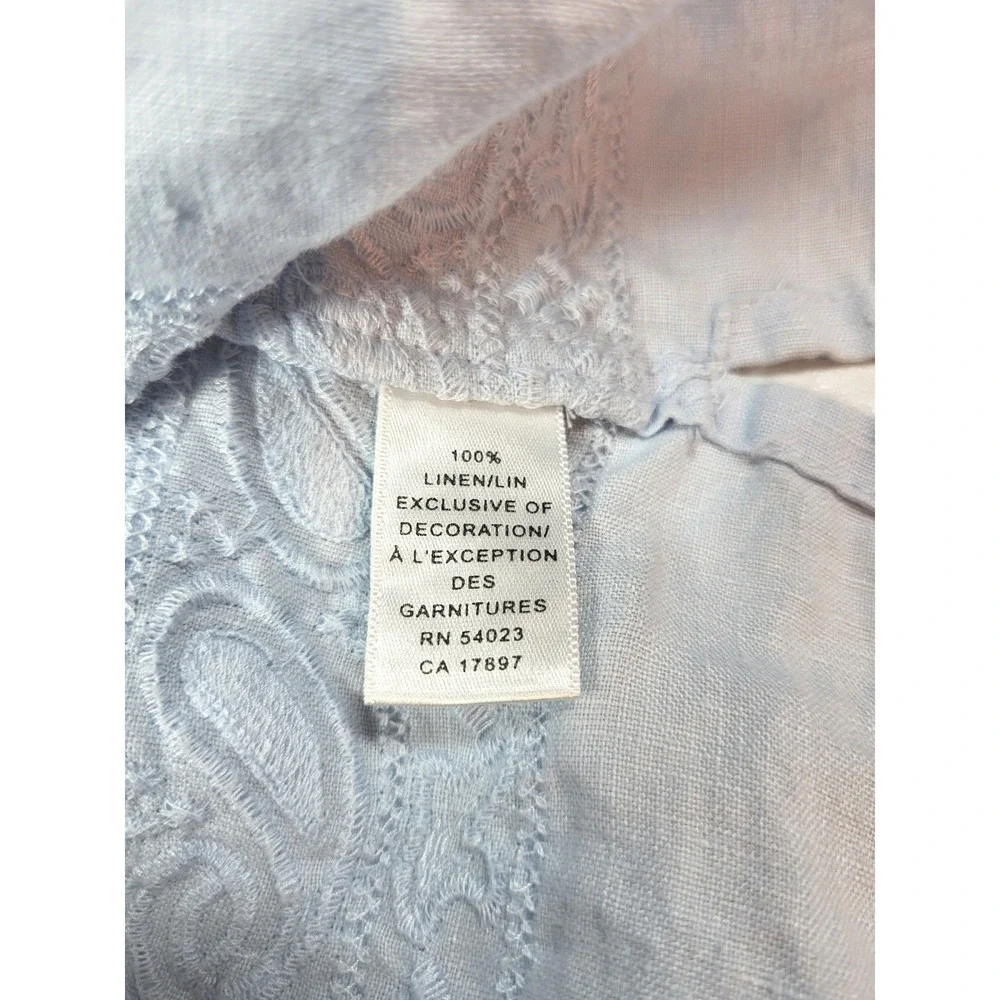 Banana Republic Mens Linen XL Light Blue Short Sleeve‎ Embroidered Hem Shirt